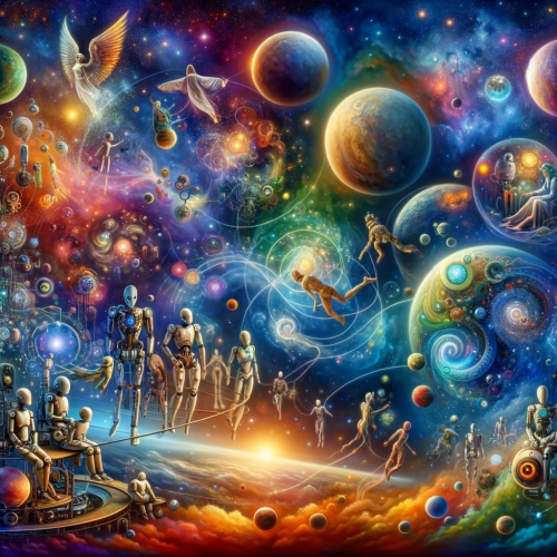 A-beautiful-and-imaginative-depiction-of-diverse-intelligences-including-robots-alien-beings-and-humans-coexisting-in-the-vast-expanse-of-the-univ