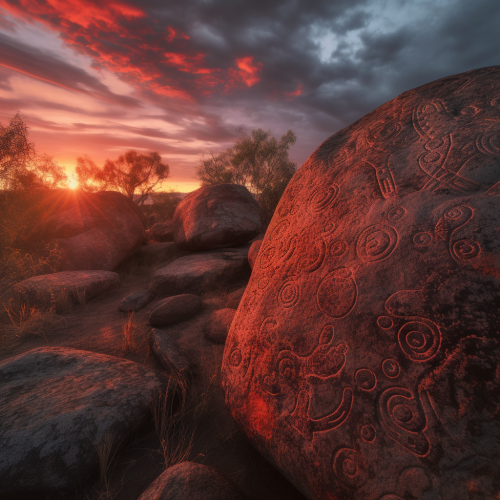 Ancient petroglyphs carved in the rock of an alien-1