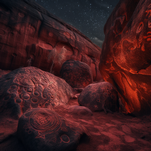 Ancient petroglyphs carved in the rock of an alien