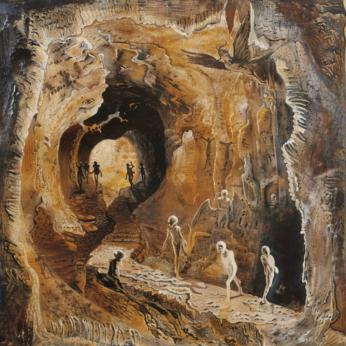 Lascaux cave art in the style of Remedios Varo