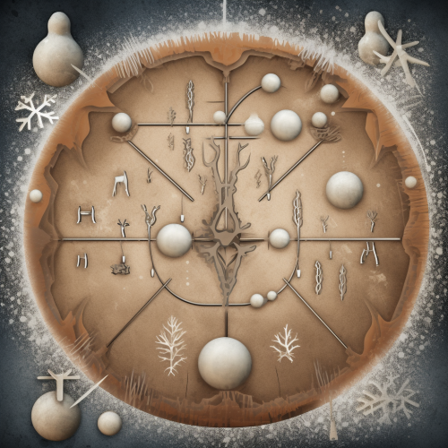 Reindeer Shamanist symbols inside a cell in a realisti c4