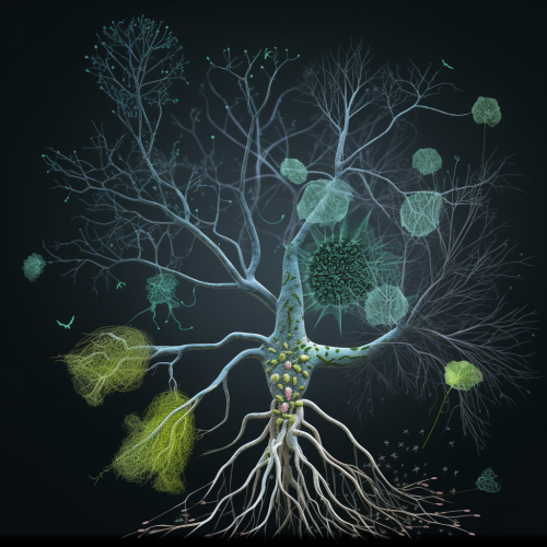 a beautiful diagram of a neuron with plants inside of  a581612a-96ff-432a-87b6-008f4da980ed