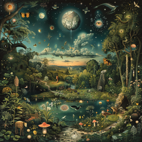 a beautiful lndscape with plants and animals and each  7