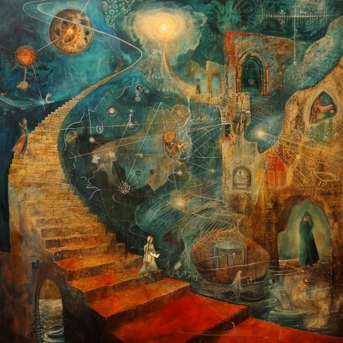 a beautiful painting in the style of Marc Chagal and R 77bae2b9-19c3-420e-b798-2ca7bfe3e65e