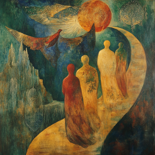 a beautiful painting in the styles of Marc Chagal and  e2770418-947d-4118-88c2-151a544a959c