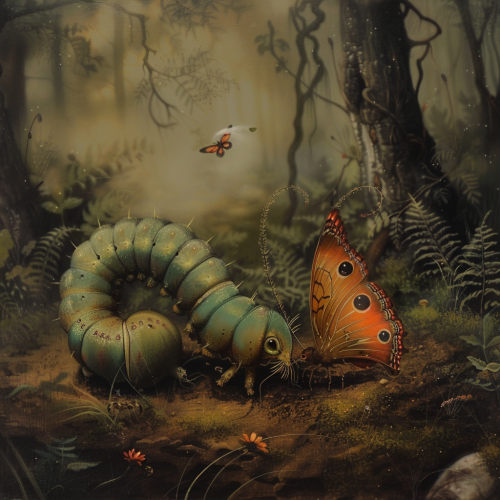 a caterpillar recoiling from a butterfly 1b613