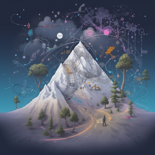 a cosmic mountain landscape full of mathematical compu 95244