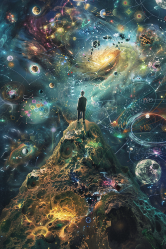 a cosmic mountain landscape full of mathematical compu eb253