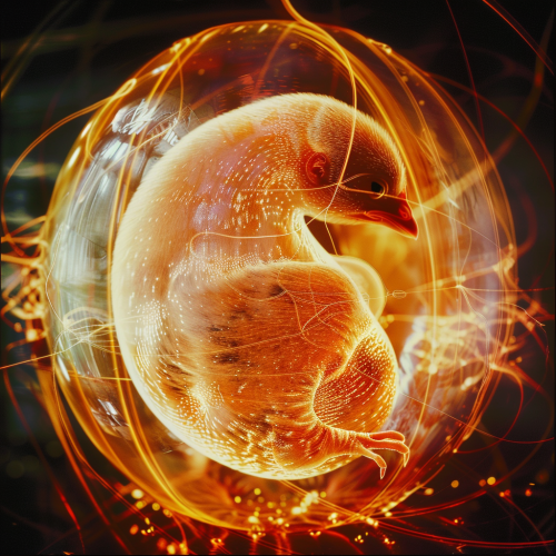 a cross-section of a chick embryo inside an egg with e