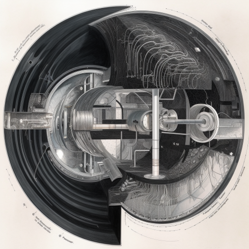 a cutaway view like a technical drawing of a black hol -1