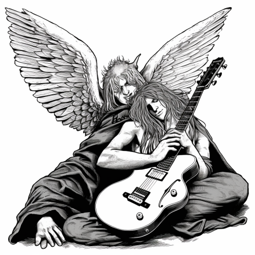 a heavy metal angel with an electric guitar whispering -3