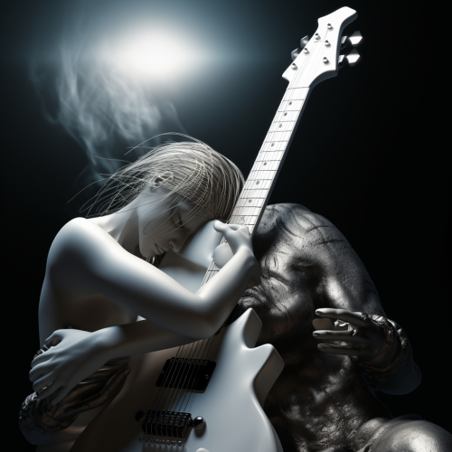 a heavy metal angel with an electric guitar whispering -4