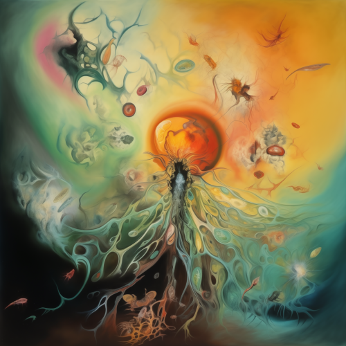 a painting in the style of Hallucinogenic Toredor by S -1