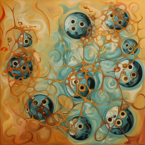 a painting of cells communicating bioelectrically in t -1