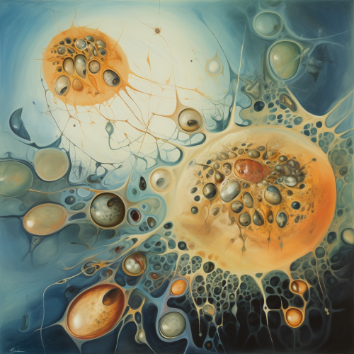 a painting of cells communicating bioelectrically in t -2