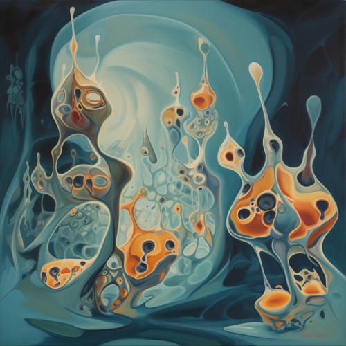 a painting of cells communicating bioelectrically in t -3