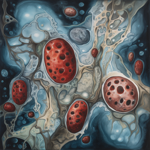 a painting of cells communicating bioelectrically in t 