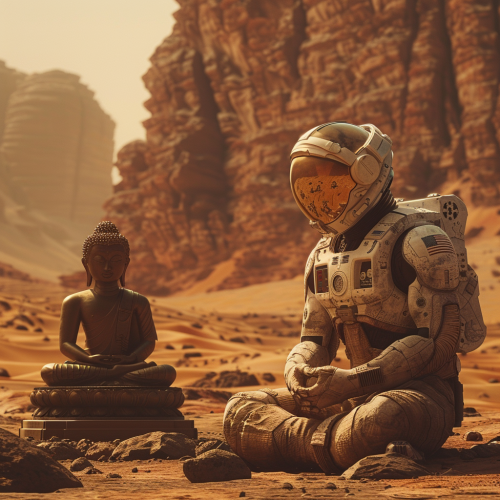 a photorealistic picture of Mars curiocity rover exami c2316466-0bf6-49a4-b683-4590592f237e