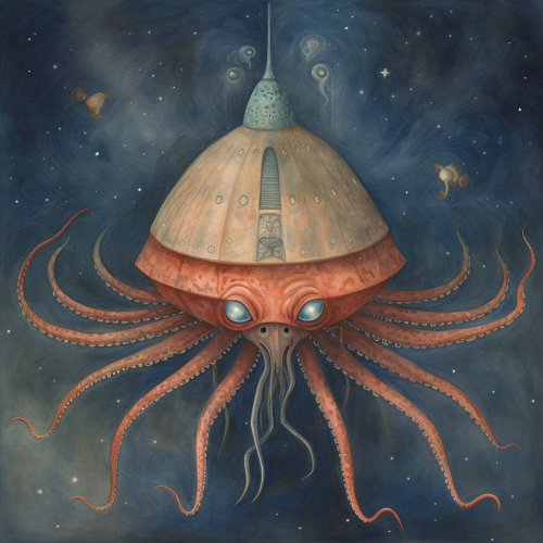 a space octopus in the style of Remedios -1