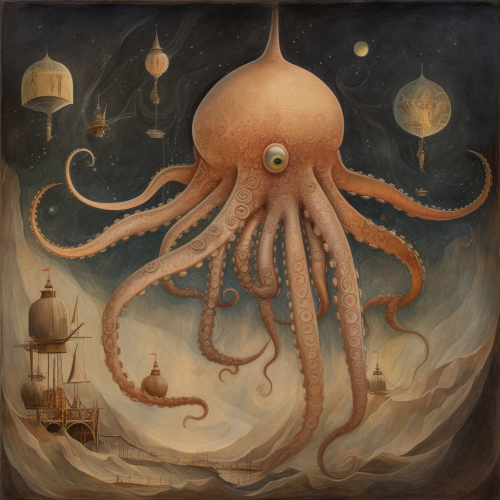 a space octopus in the style of Remedios 