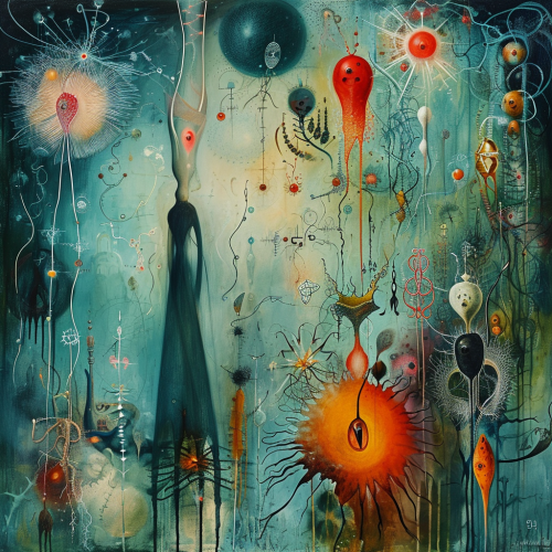 bioelectricity among cells in the style of Leonora-1