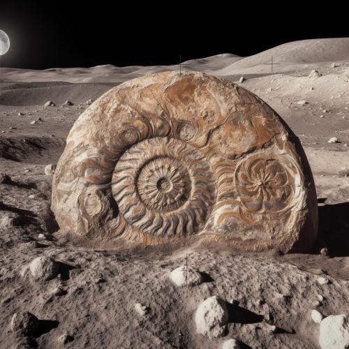 giant ammonite fossil on the moon surface