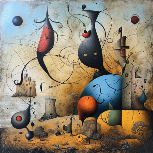 mlevin77 a painting done in a combination of styles of Joan Mir 7520434a-0847-4039-b8d5-744cfeaa170c