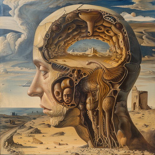 planaria inside the brain in the style of Salvador Dal 1