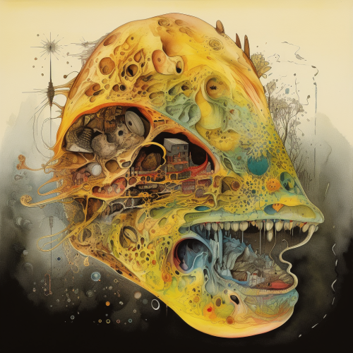 planaria inside the brain in the style of Salvador Dal b